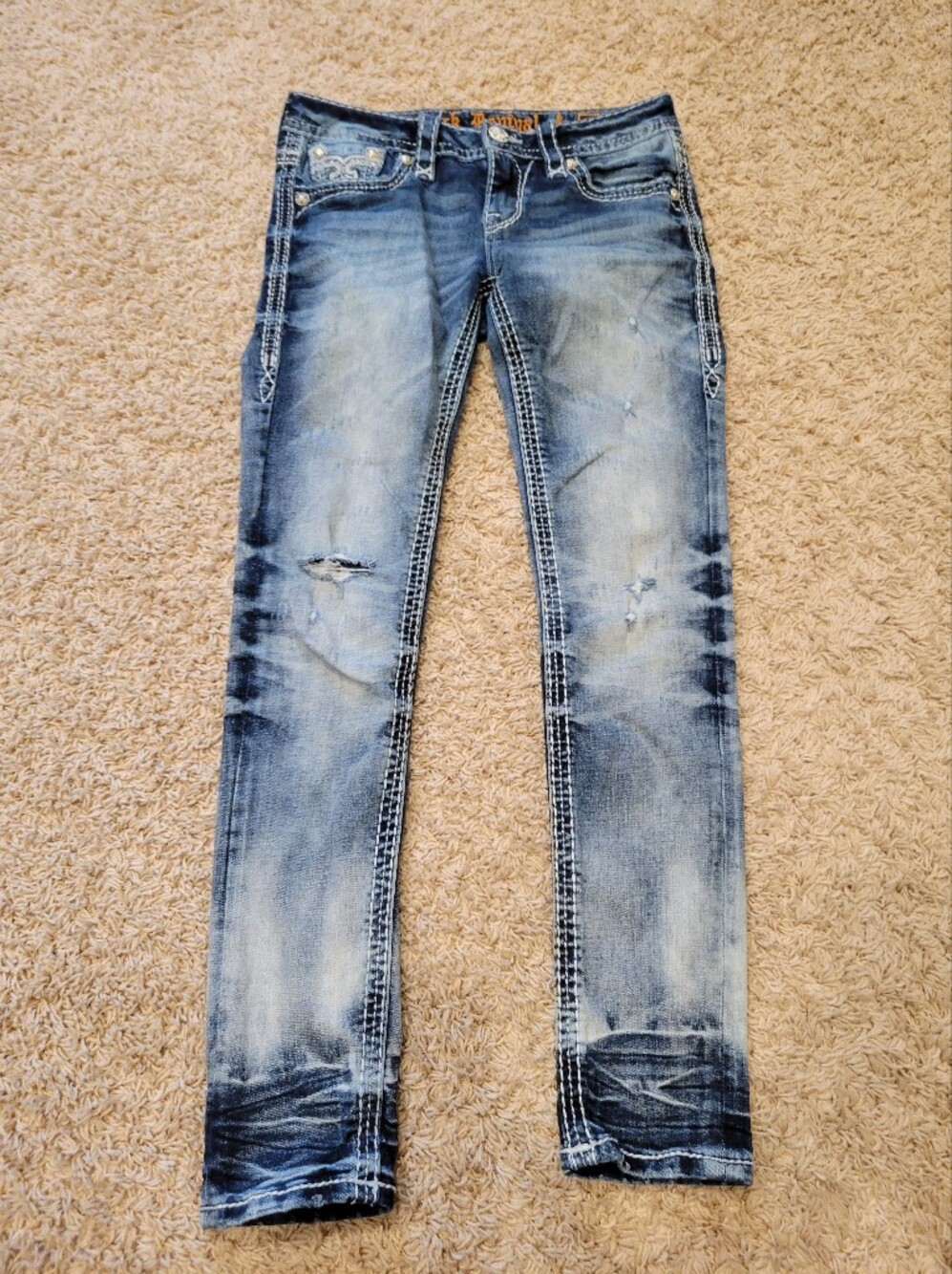 Rock Revival Women's Size *30x28 Betty Ankle Skinny Blue Jeans Distressed